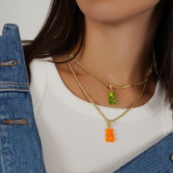 Teddy Bear Gold Chain Dual - Transparent Orange & Green