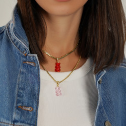 Teddy Bear Gold Chain Dual - Transparent Pink & Red