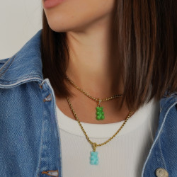 Teddy Bear Gold Chain Dual - Olive Green & Mint