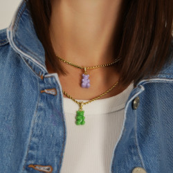 Teddy Bear Gold Chain Dual - Olive Green & Purple