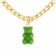 Teddy Bear Long Gold Chain With Stone - Green