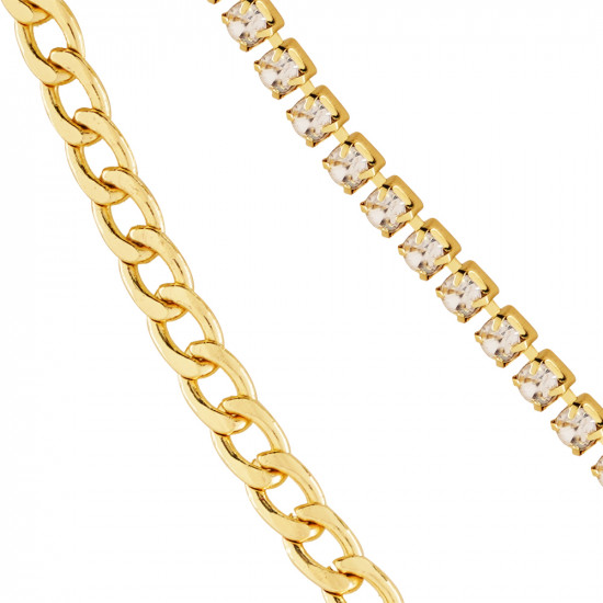 Teddy Bear Long Gold Chain With Stone - Green