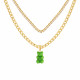 Teddy Bear Long Gold Chain With Stone - Green