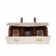 Travel Leather Storage Bag for 3 Watches with Strap - White/Camel