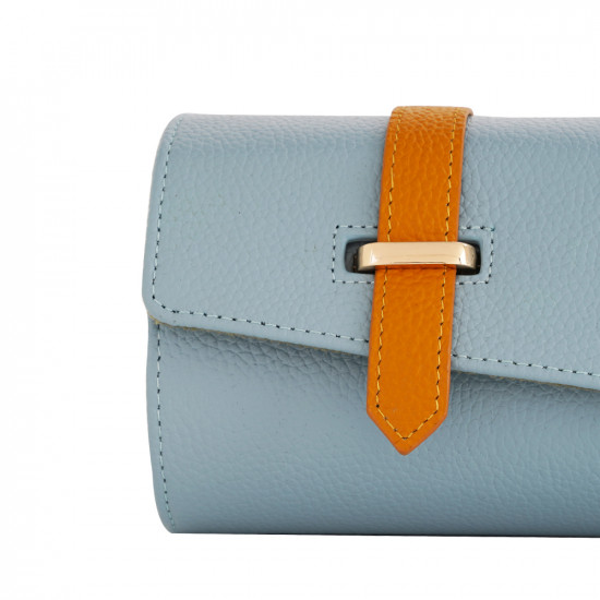 Travel Leather Storage Bag for 3 Watches with Strap - Baby Blue/Beige