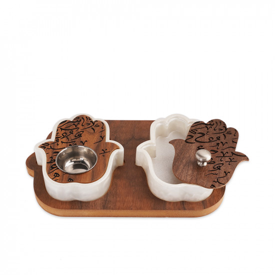 Hand Shape Mobkhar & Bukhour Box Set Of 2pc - White