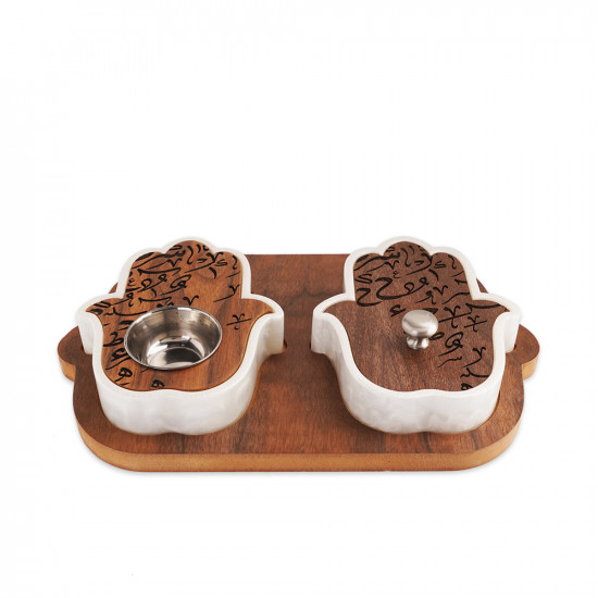 Hand Shape Mobkhar & Bukhour Box Set Of 2pc - White