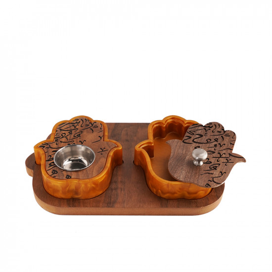 Hand Shape Mobkhar & Bukhour Box Set Of 2pc - Gold