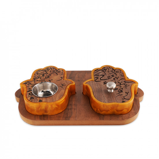 Hand Shape Mobkhar & Bukhour Box Set Of 2pc - Gold