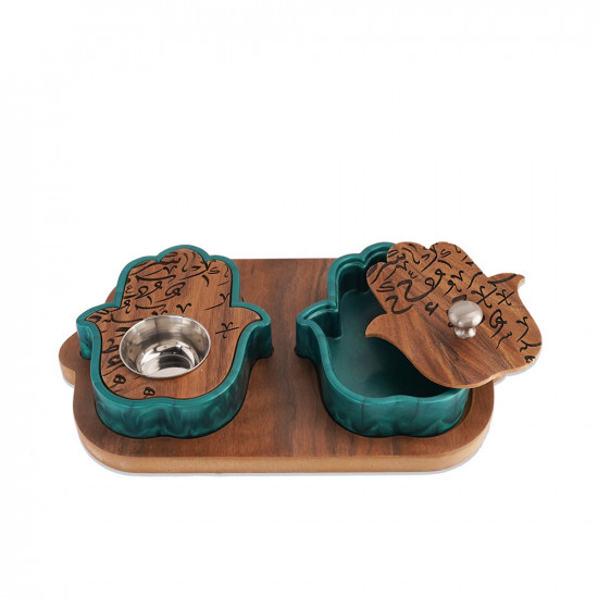 Hand Shape Mobkhar & Bukhour Box Set Of 2pc - Green