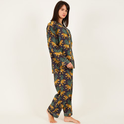 Long-Sleeved Cotton Pajamas - Dark Navy