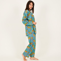 Long-Sleeved Cotton Pajamas - Blue