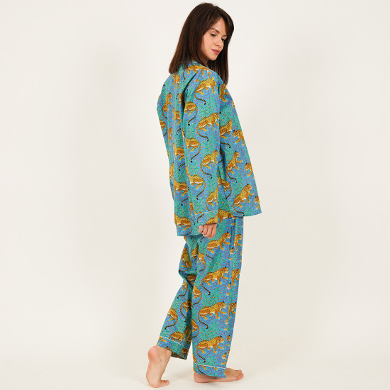 Long-Sleeved Cotton Pajamas - Blue Long-Sleeved Cotton Pajamas - Blue