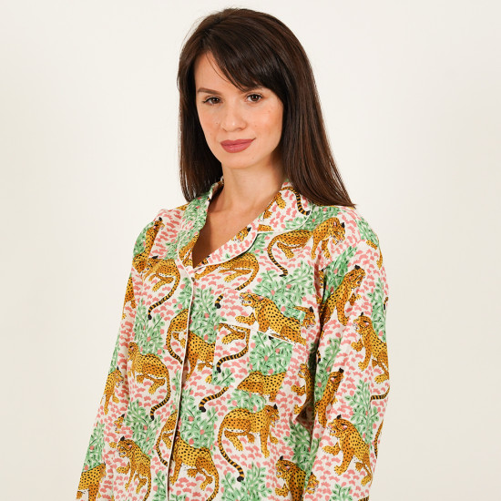 Long-Sleeved Cotton Pajamas - White Long-Sleeved Cotton Pajamas - White