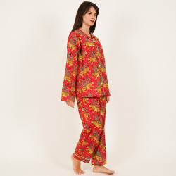 Long-Sleeved Cotton Pajamas - Red
