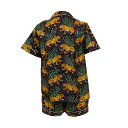 Short-Sleeved Cotton Pajamas With Dark Blue Shorts