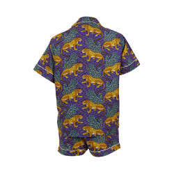 Short-Sleeved Cotton Pajamas With Petrol Blue Shorts