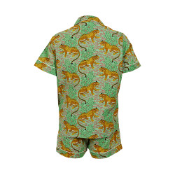 Short-Sleeved Cotton Pajamas With Light Green Shorts