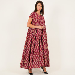 Double Cloche Midi Dress - Burgundy - Free Size