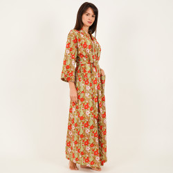 Cotton Kimono Robe - Green - Free Size