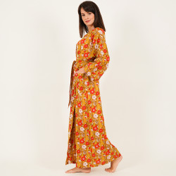 Cotton Kimono Robe - Brown - Free Size