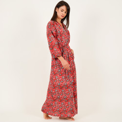 Cotton Kimono Robe - Red - Free Size
