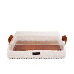 White Wood Woven Tray With Transparent Acrylic Lid