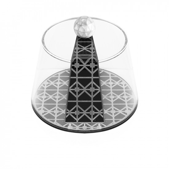 Tarboosh Shaped Clear Container With Wooden Base And Pearl Handle 12*18 cm - Black