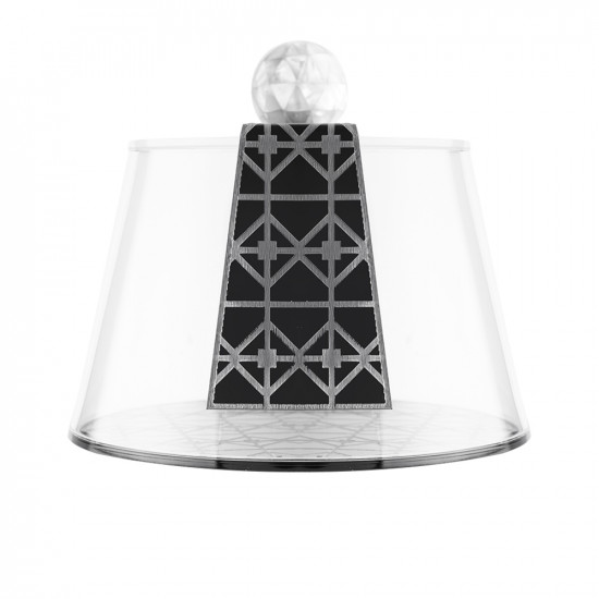 Tarboosh Shaped Clear Container With Wooden Base And Pearl Handle 12*18 cm - Black