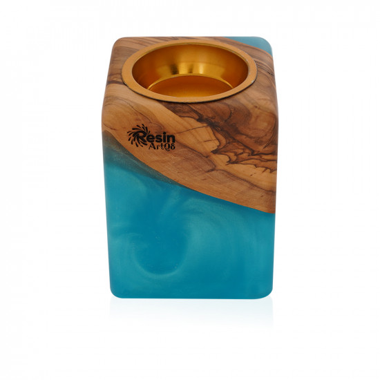 Hand Made Natural Wood Mubkhar - Blue