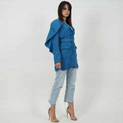 Elegant Patchwork Ruffle Jacket - Blue