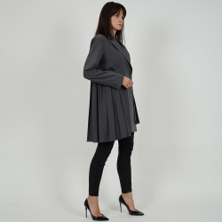 Pleated Belt Blazer - Dark Gray - Free Size