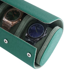 Travel Leather Storage Bag for 3 Watches - Green / Light Green Velvet