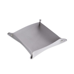 Leather And Velvet Tray - Light Gray