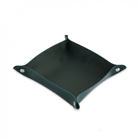 Leather And Velvet Tray - Green