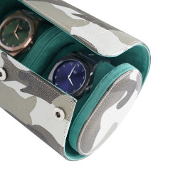 Travel Leather Case for Watches And Jewelry - Camouflage Green   