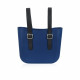 Classic Bag With Long Leather Handles - Dark Blue With Black  