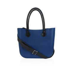 Classic Bag With Long Leather Handles - Dark Blue With Black  