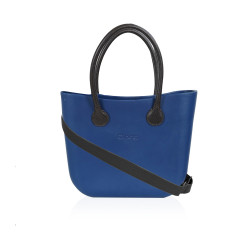 Classic Bag With Long Leather Handles - Dark Blue With Brown