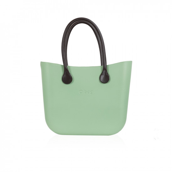 Classic Bag With Long Leather Handles - Sage Green With Brown