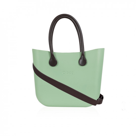 Classic Bag With Long Leather Handles - Sage Green With Brown