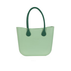 Classic Bag With Long Leather Handles - Sage Green With White