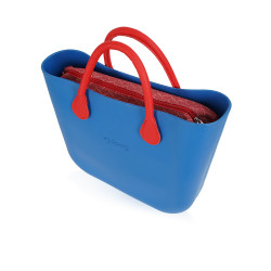 Bag With Short Leather Handles - Blue With Red