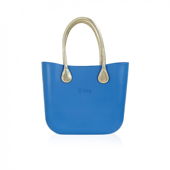 Bag With Long Leather Handles - Blue With Gold