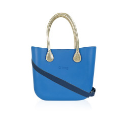 Bag With Long Leather Handles - Blue With Gold