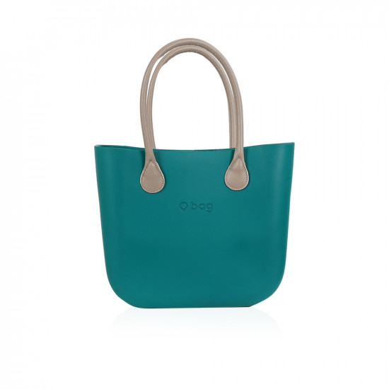Classic Bag With Long Leather Handles - Petrol Green With White