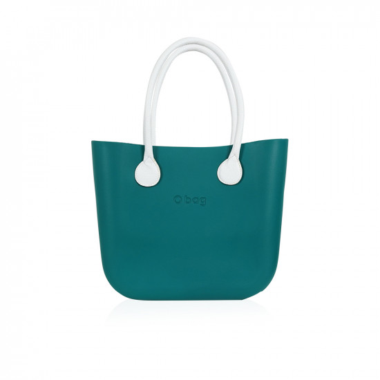 Classic Bag With Long Leather Handles - Petrol Green With White