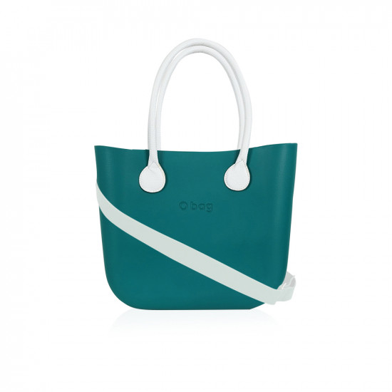 Classic Bag With Long Leather Handles - Petrol Green With White