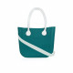Classic Bag With Long Leather Handles - Petrol Green With White