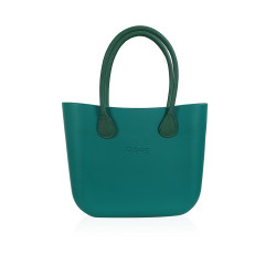 Classic Bag With Long Leather Handles - Petrol Green With Beige